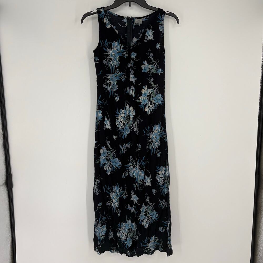 Vintage Old Navy Blue Floral Pencil Straight Maxi Babydoll Dress y2k Size 6
